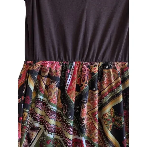 New York & Company Sleeveless Maxi Dress '60s Patchwork Pattern Hippie Brown - Picture 3 of 5